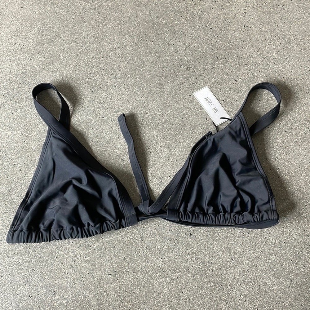 Black bikini top with rose gold accents